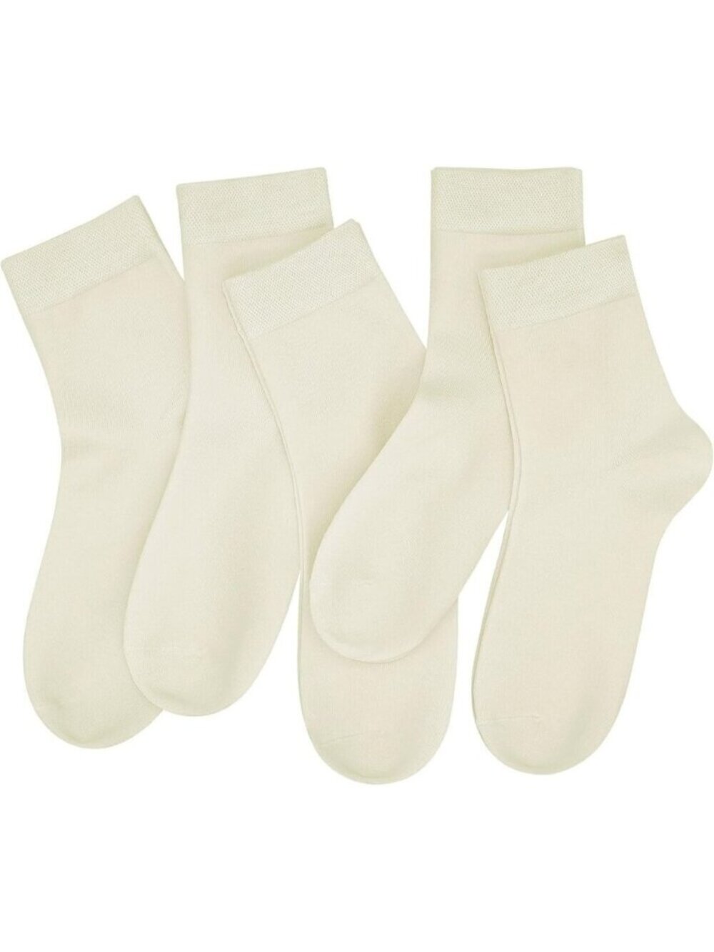 Women 5 Pairs Off-white Crew Thin Ankle Height Anti Odor Soft Ankle Socks